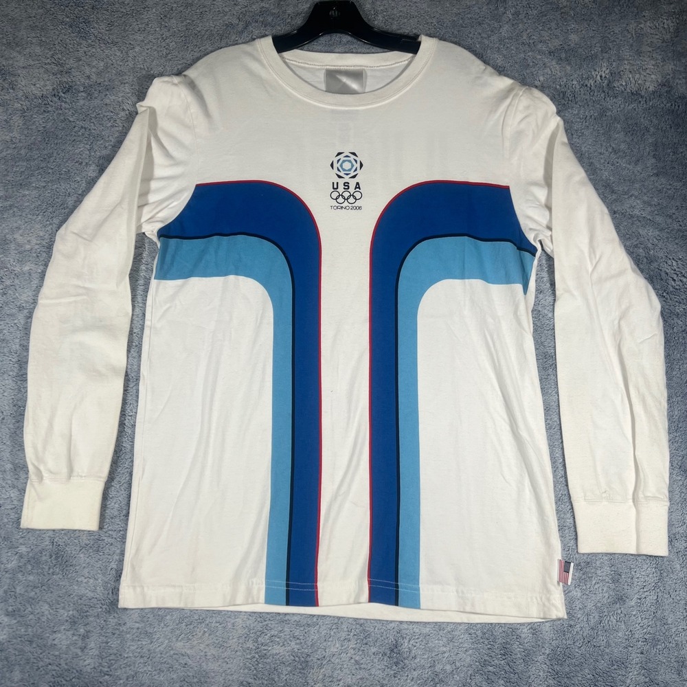 Roots Torino 2006 USA Olympics Long Sleeve T-Shirt White Men Small Retro Graphic
